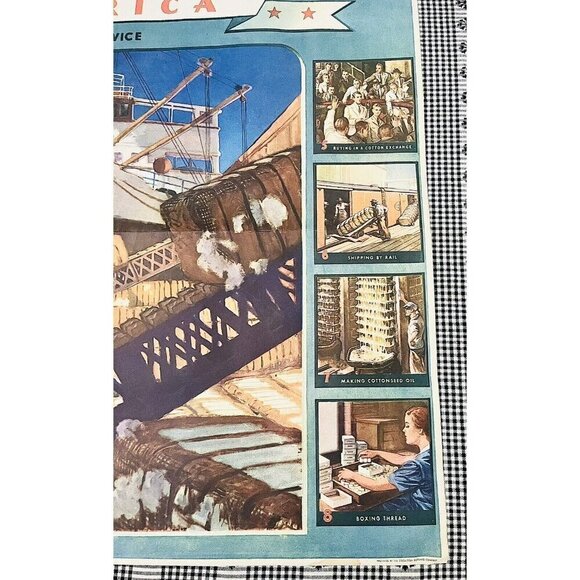 Vintage 1943 Coca-Cola Our America #2 Cotton Teaching Aid Classroom Poster Litho - Picture 6 of 8